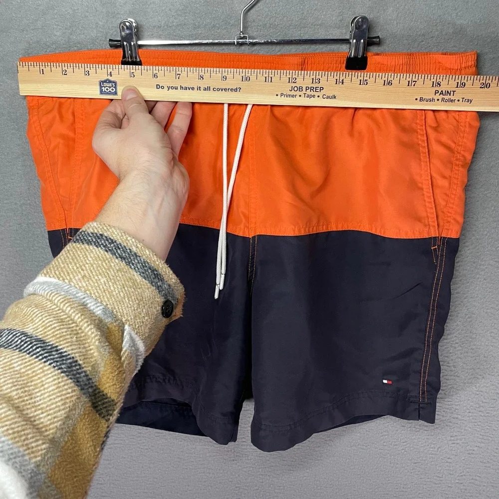 Tommy Hilfiger Swim Trunks Mens L Orange Navy Colorblock‎ Shorts